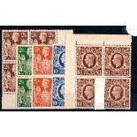 GREAT BRITAIN ** 1939-1948 King George VI 2/6 to £1. Blocks of 4 excluding 10/- dark blue. Unmounted