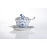 A MEISSEN 'BLUE ONION' PATTERN TUREEN With reticulated lattice cover and underplate, complete with a