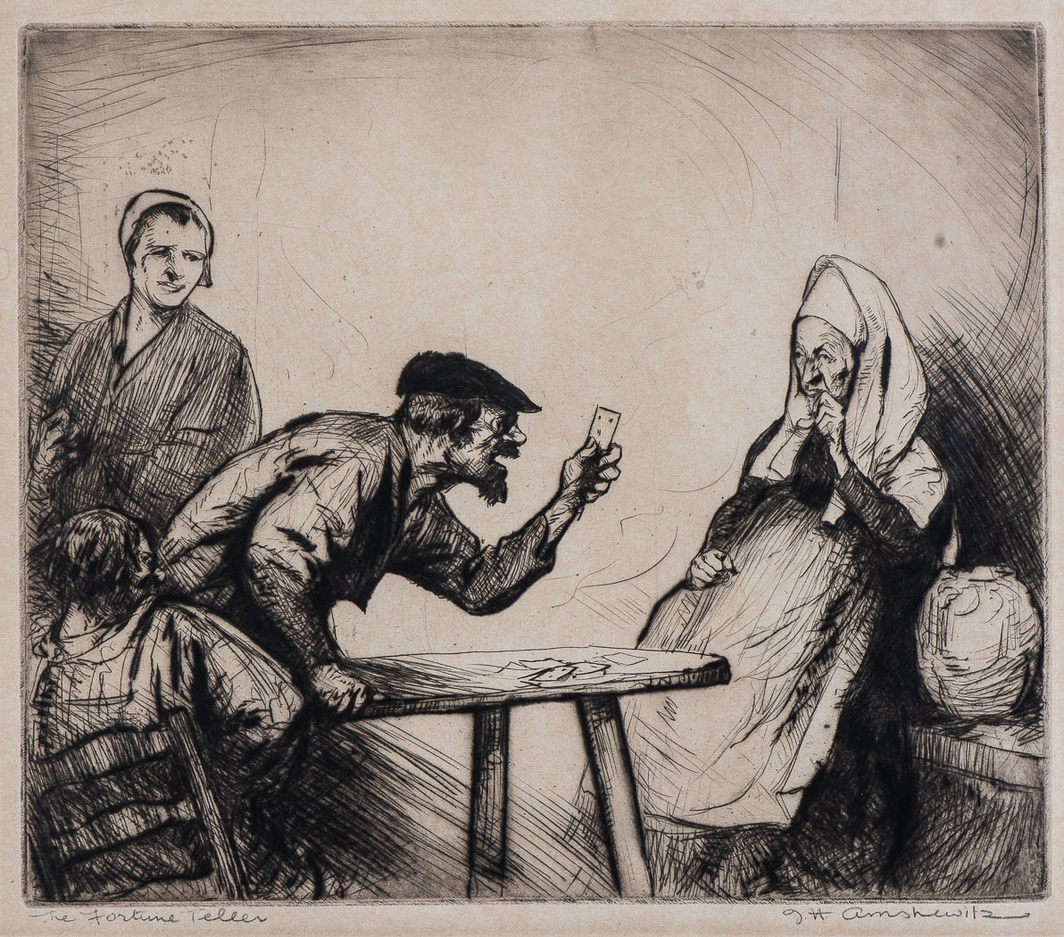 John Henry Amshewitz (South African 1882-1942) THE FORTUNE TELLER etching, signed and titled in