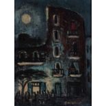 Bruno Marquardt (German 1904-1981) CAFE IN MOONLIGHT signed oil on board 28 by 21cm