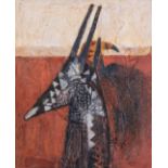 Ruth Levy (South African 1924-2017) CHIWARA ANTELOPE HEAD DRESS signed mixed media on canvas 100