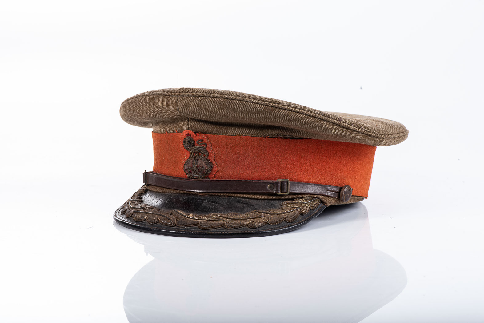 WWI SOUTH AFRICAN COLONEL/BRIGADIER PEAK CAP Maker-marked with wear to the sweatband. Size 56.