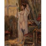 Philipp Klein (German 1871-1907) WOMAN IN BOUDOIR signed oil on canvas 52 by 43cm