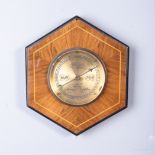A MAHOGANY BAROMETER, L J DRUIFF A hexagonal stepped case with 10 cm circular gold dial with