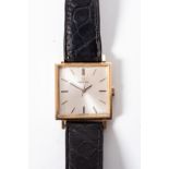 A GENTLEMAN'S OMEGA WRISTWATCH the 22mm square dial with gold case and case back -possibly 18ct with