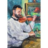 Branko Dimitrov (Yugoslavian 1959-) VIOLIN PLAYER signed oil on canvas 88 by 61cm