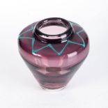 A MURANO GLASS VASE The plum-coloured form with turquoise star-motif at the shoulder, rolled rim18cm