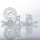 A LALIQUE 'DOVE AND WREATH' PIN DISH The dove in frosted glass, the dish clear glass; together