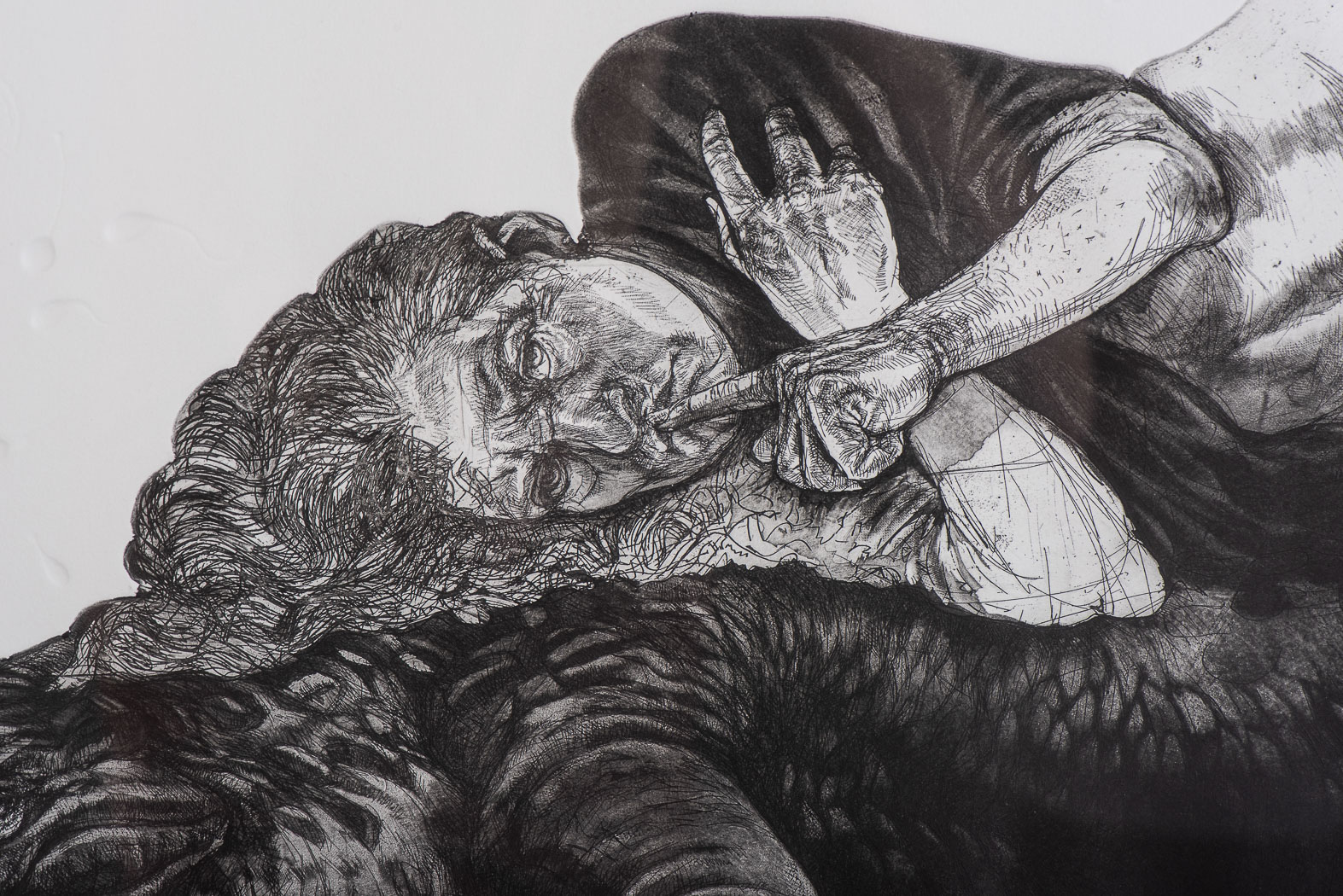 Diane Veronique Victor (South African 1964-) LET SLEEPING CROCS LIE drypoint, etching and embossing, - Image 3 of 4