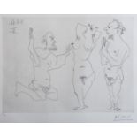 Pablo Picasso (Spanish 1881-1973) TWO OLD MEN COURTING NUDE etching, stamped signature, numbered