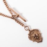 A GOLD CHAIN Curb link with fob bar and seal 45cm, 9ct rose gold each link hallmarked