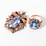 A PENDANT AND RING POSSIBLY VICTORIAN The ring bezel set to the centre with a blue gemstone with a