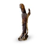 A CARVED FIGURE OF A SHEPHERD WITH SHEEP height: 147cm