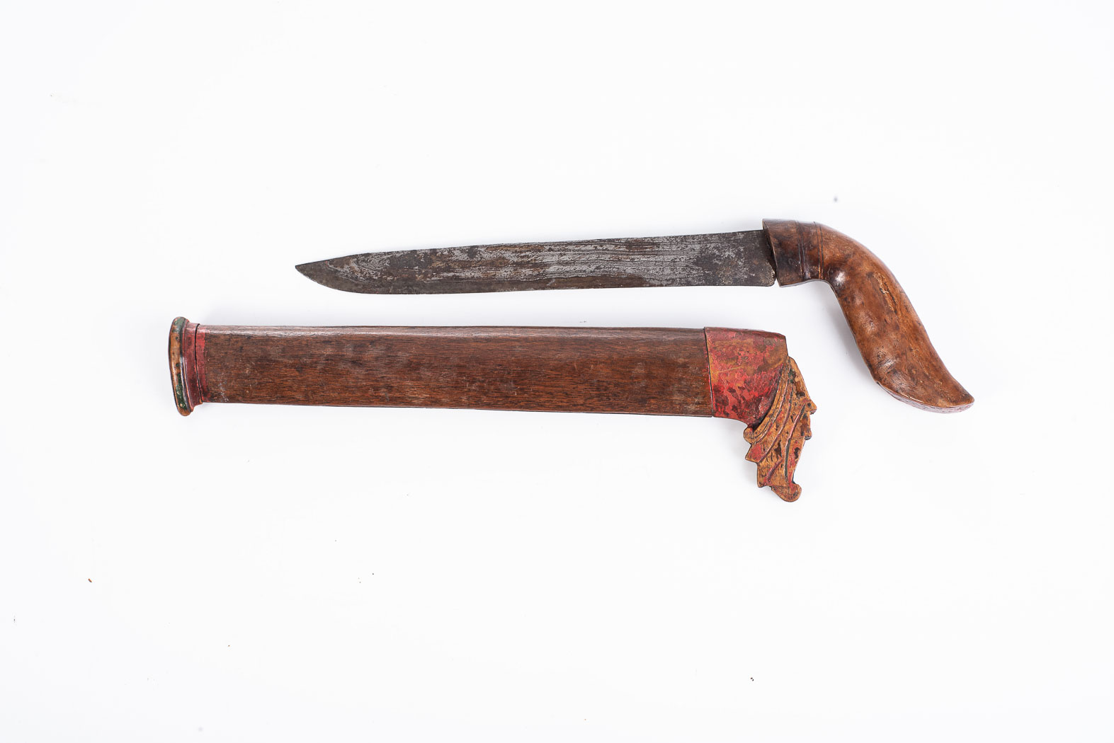 INDONESIAN JAVA KRIS DAGGER 18cm length straight blade. Fine iridescent grain scabbard. - Image 2 of 2