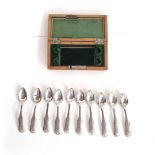 A CASED SET OF TEN DUTCH SILVER COFFEE SPOONS, 1848 Each terminal engraved with scrolls34g all in (