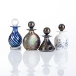 AN ASSORTED COLLECTION OF FOUR PERFUME BOTTLES Two miniature glass vases, possibly designed by