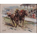Victor Archipovich Ivanoff (South African 1909-1988) HORSE RACE signed oil on board 39 by 50cm
