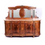 A CONTINENTAL WALNUT, INLAID AND GILT-METAL MOUNTED SIDEBOARD The bowfront marble top surmounted