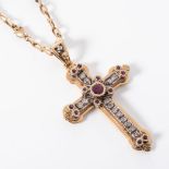 A DIAMOND AND RUBY PENDANT Designed as a cross bezel set with Rubies and diamonds in 18ct yellow
