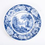 A WEDGWOOD 'BLUE CLAUDE' PATTERN PEARLWARE PLATE, CIRCA 1825 Also known as "Corinthian Temples', the