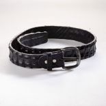 GENTLEMAN'S BLACK CROCODILE SKIN BELT With silver metal buckle, 101cm long