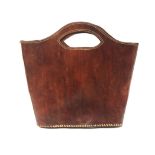 A BROWN TAN LEATHER HANDBAG Patent leather with two handles and deep stich, 35cm wide, 40cm long