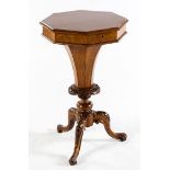 A VICTORIAN WALNUT SEWING TABLE WITHDRAWN