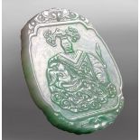 A CHINESE JADEITE 'ELEPHANT AND RUYI' PENDANT, LATE REPUBLIC PERIOD, 1912-1949