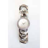 A LADY'S STAINLESS STEEL AND DIAMOND WRISTWATCH, MOVADO RONDIRO