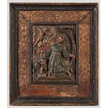 A WOOD AND GESSO ICON OF ST FRANCIS RECEIVING THE STIGMATA, POSSIBLY ITALIAN, 18TH CENTURY