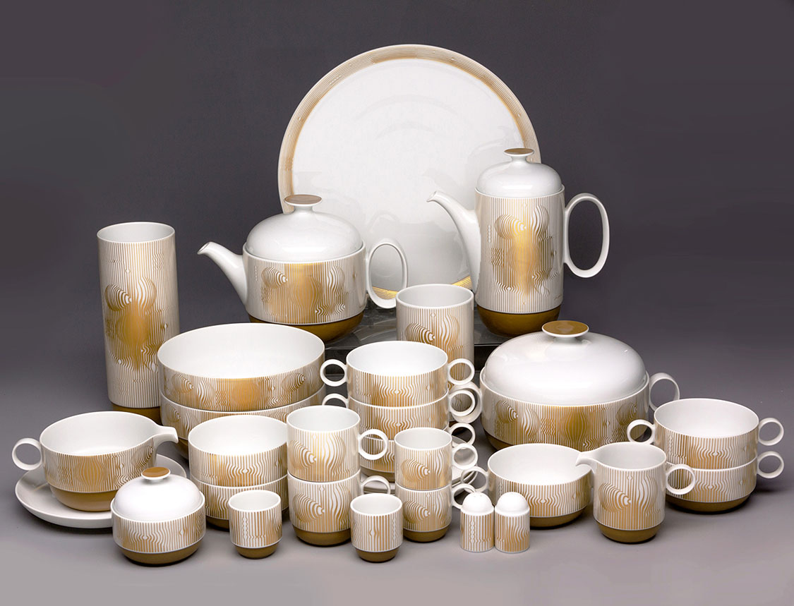 A ROSENTHAL STUDIO-LINE VASARELY POZZI 'MANIPUR DUO' PART DINNER SERVICE, CIRCA 1979