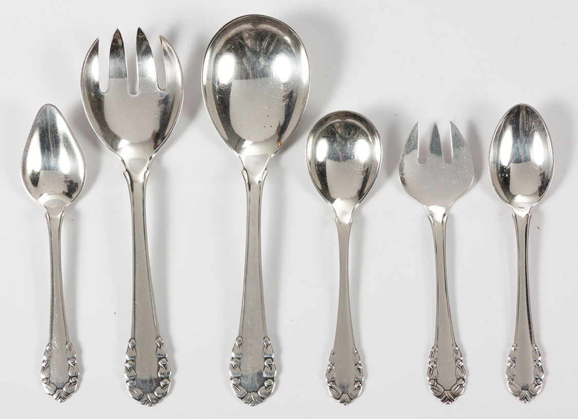 A PART SET OF SILVER LILY OF THE VALLEY PATTERN FLATWARE, DESIGNED BY GEORG JENSEN IN 1913