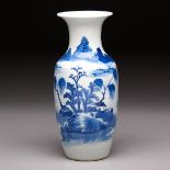 A CHINESE BLUE AND WHITE 'VILLAGE HAMLET' VASE, QING DYNASTY, 19TH CENTURY