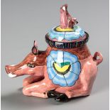 A MINIATURE ARDMORE TEAPOT IN THE FORM OF A PINK WARTHOG, 2005