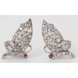 A PAIR OF DIAMOND AND RUBY EAR CLIPS