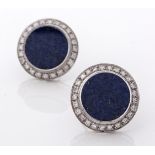 A PAIR OF LAPIS LAZULI AND DIAMOND EAR CLIPS, UWE KOETTER