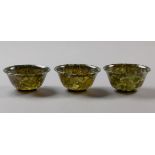 A SET OF THREE CHINESE GREEN HARDSTONE BOWLS, POSSIBLY SPINACH JADE, REPUBLIC PERIOD, 1912-1949
