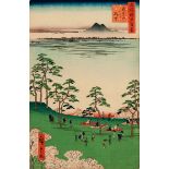 A JAPANESE WOODBLOCK, 'VIEW TO THE NORTH FROM ASUKA HILL' (ASUKAYAMA KITA NO CHŌBŌ), UTAGAWA H