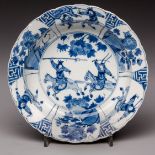 A CHINESE BLUE AND WHITE 'WARRIORS' BOWL, QING DYNASTY, KANGXI 1662 - 1722