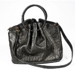 A LARGE VINTAGE OSTRICH SKIN HANDBAG