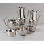 A STAINLESS STEEL TEA AND COFFEE SERVICE BY GEORG JENSEN, DENMARK, 1960s