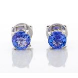 A PAIR OF TANZANITE EAR STUDS