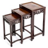 A CHINESE HARDWOOD AND BURLWOOD NEST OF THREE TABLES, REPUBLIC PERIOD, 1912 â€“ 1949
