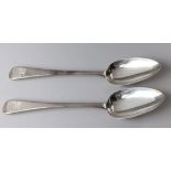 A PAIR OF GEORGE IV SILVER OLD ENGLISH PATTERN SERVING SPOONS, RICHARD POULDEN, LONDON 1821