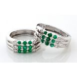 A PAIR OF EMERALD AND DIAMOND HOOP EARRINGS