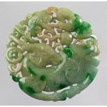 A CHINESE JADEITE 'STAG AND LINGZHI' AMULET, QING DYNASTY, 19TH CENTURY