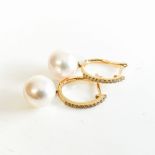 A PAIR OF PEARL AND DIAMOND EARRINGS