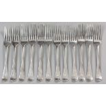 FOUR GEORGE III SILVER OLD ENGLISH PATTERN DESSERT FORKS, WILLIAM ELEY, WILLIAM FEARN AND WILLIAM CH