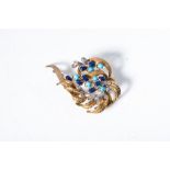 A TURQUOISE, LAPIS LAZULI AND DIAMOND BROOCH, PUCCINI