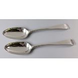 TWO OLD ENGLISH PATTERN SILVER TABLE SPOONS, MARKS RUBBED